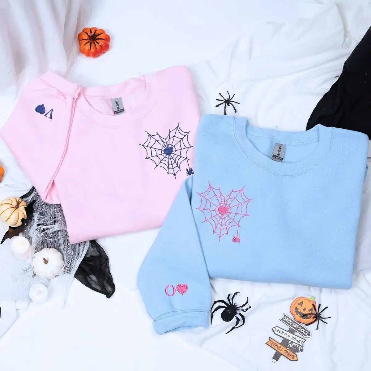 Spider Web Heart Hoodie or Sweatshirt, Custom Embroidered Valentine's Day Gifts for New Couples