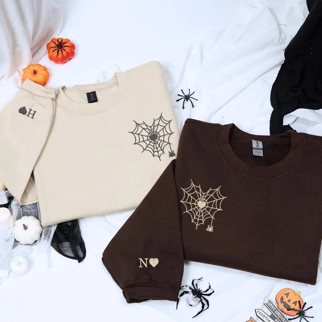 Spider Web Heart Hoodie or Sweatshirt, Custom Embroidered Valentine's Day Gifts for New Couples