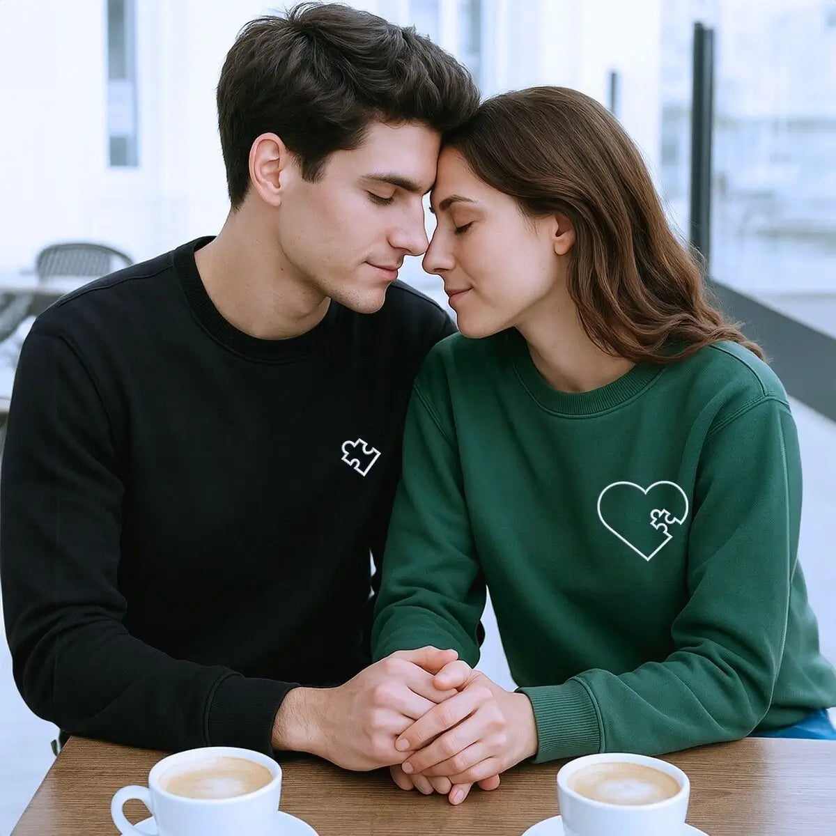 Heart Puzzle Hoodie or Sweatshirt, Custom Embroidered Valentine Gift For Wife Husband