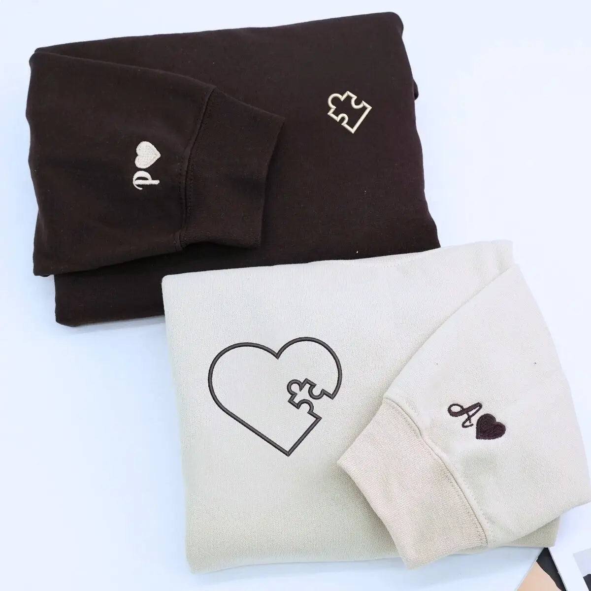 Heart Puzzle Hoodie or Sweatshirt, Custom Embroidered Valentine Gift For Wife Husband
