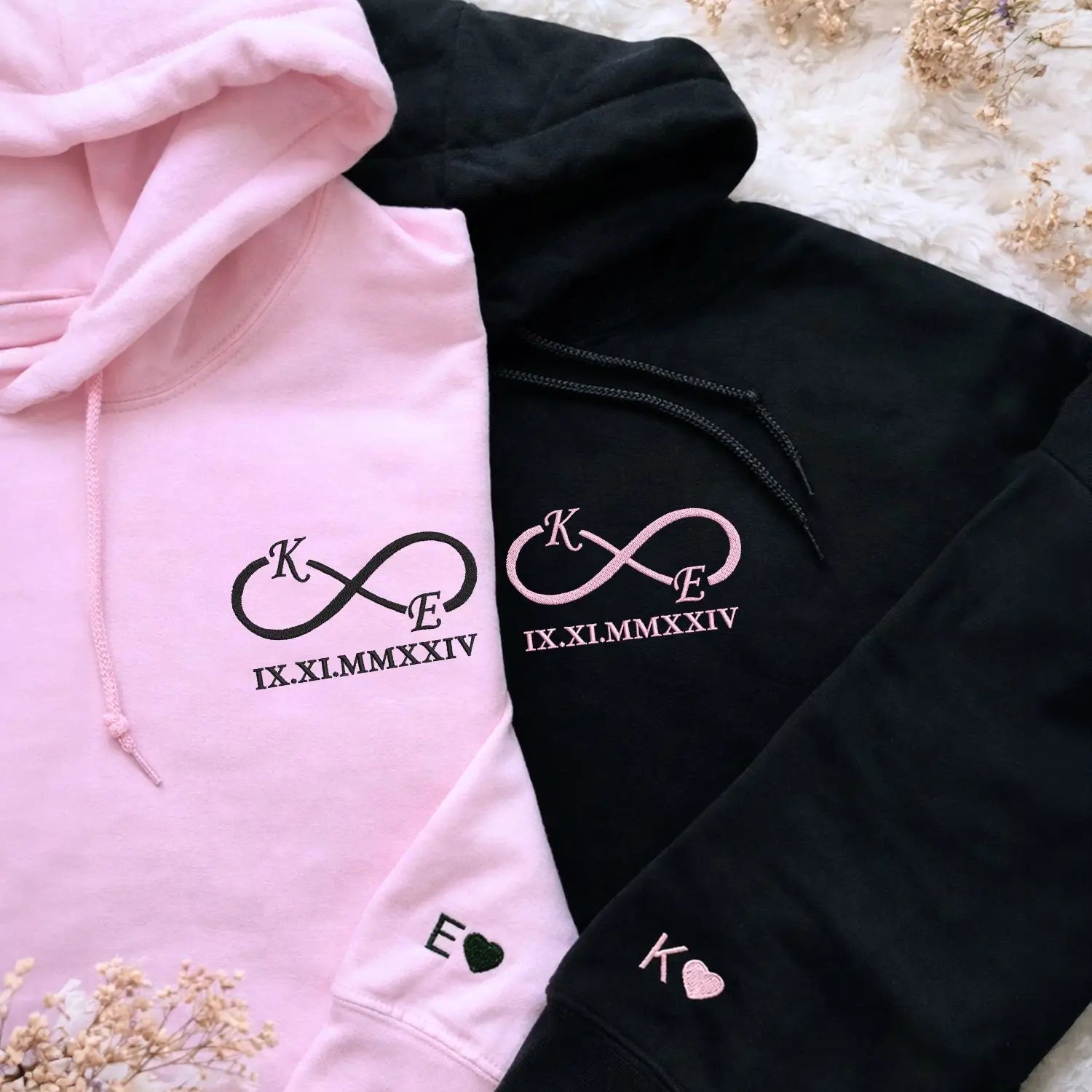 Custom Embroidered Infinity Sweatshirt or Hoodie with Initials, Personalized Wedding Anniversary Gifts for Wife