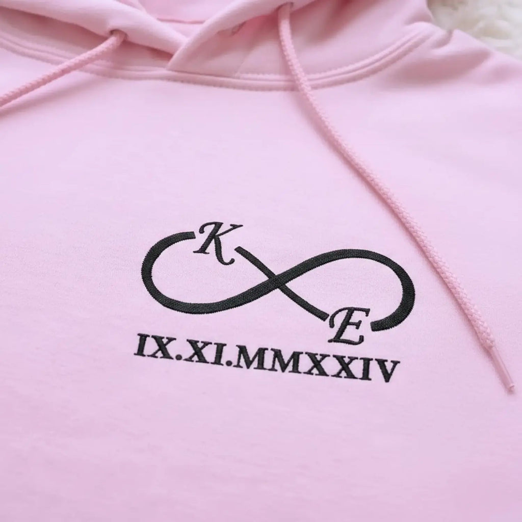Custom Embroidered Infinity Sweatshirt or Hoodie with Initials, Personalized Wedding Anniversary Gifts for Wife