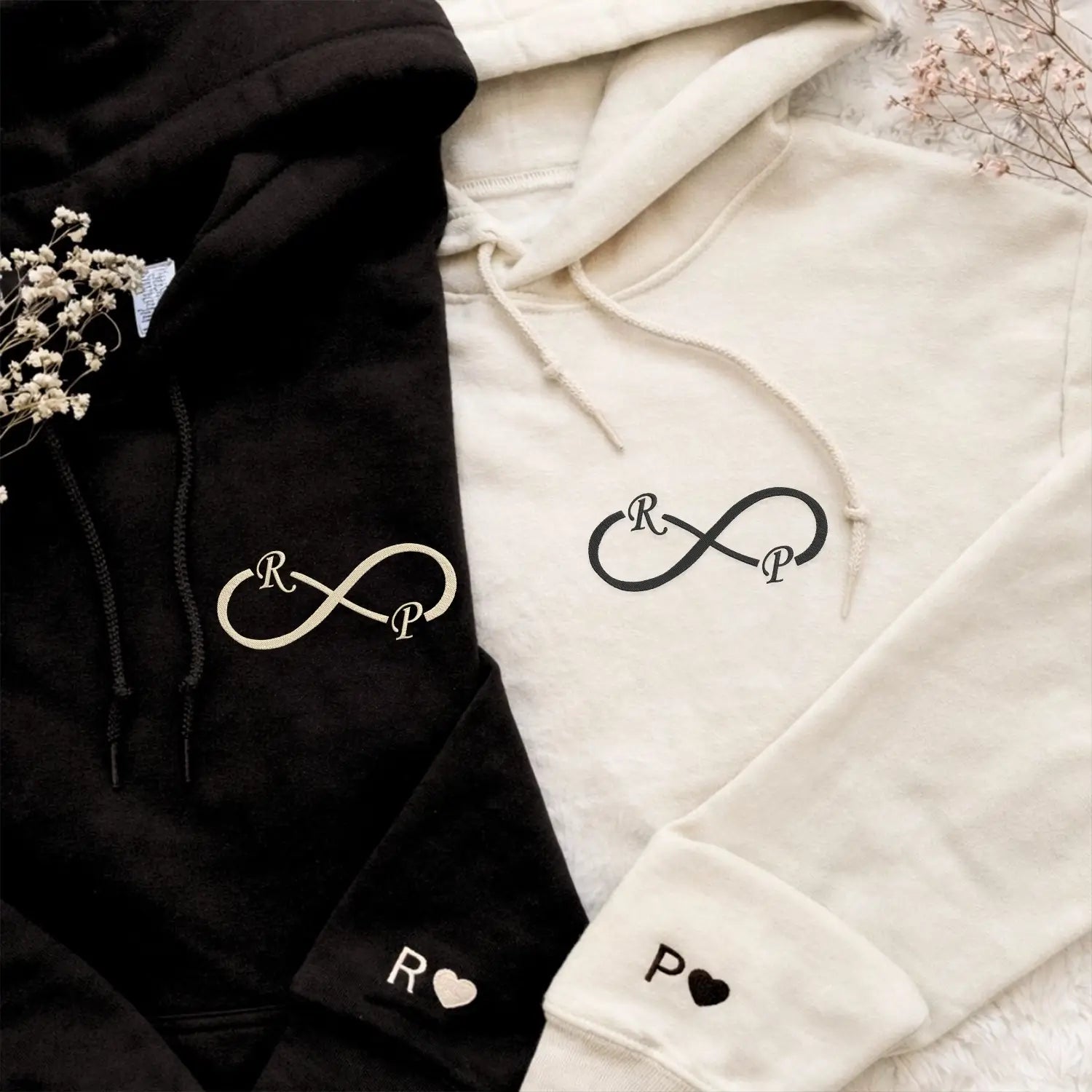 Custom Embroidered Infinity Sweatshirt or Hoodie with Initials, Personalized Wedding Anniversary Gifts for Wife