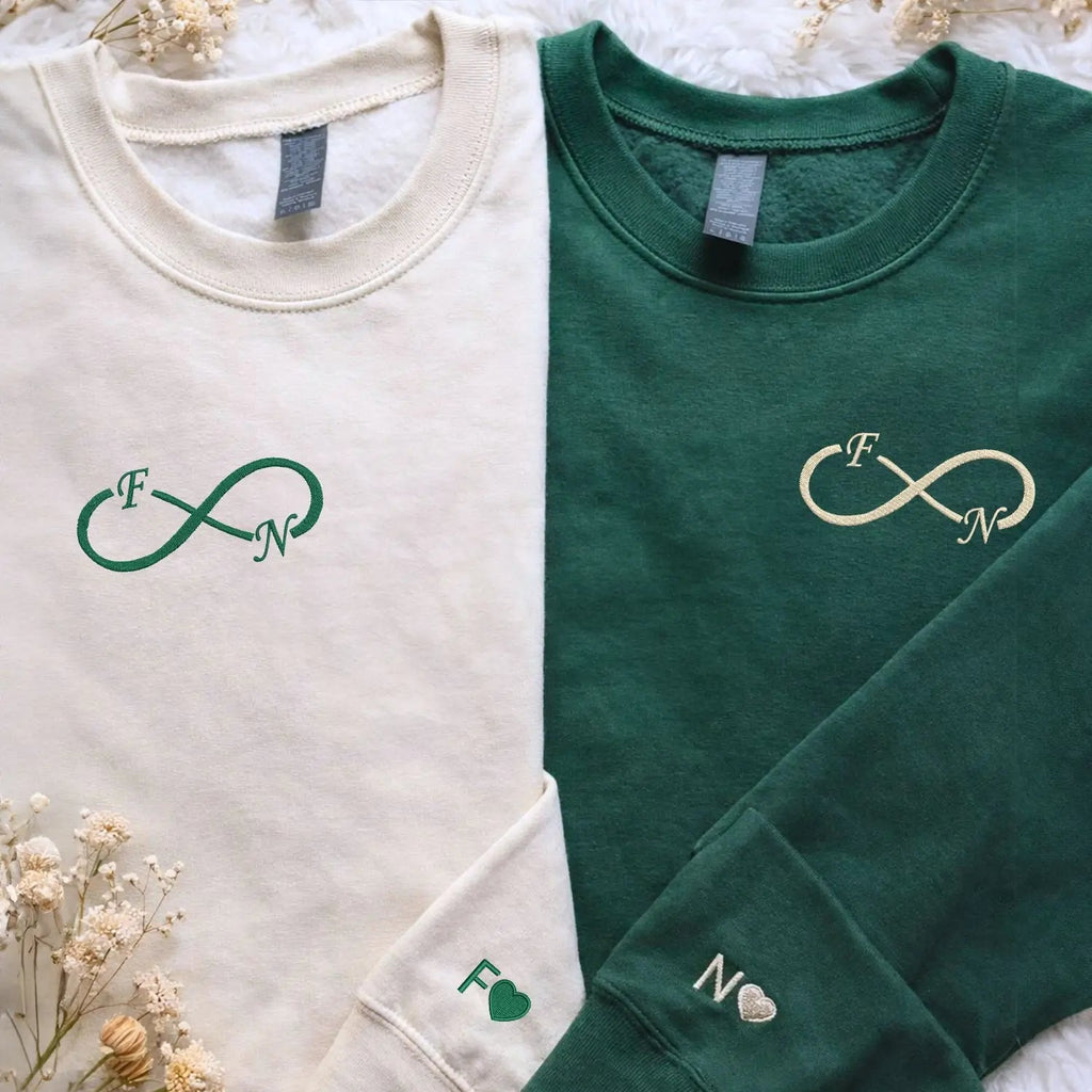 Custom Embroidered Infinity Sweatshirt or Hoodie with Initials, Personalized Wedding Anniversary Gifts for Wife