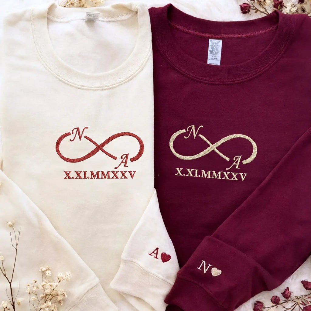Custom Embroidered Infinity Sweatshirt or Hoodie with Initials, Personalized Wedding Anniversary Gifts for Wife