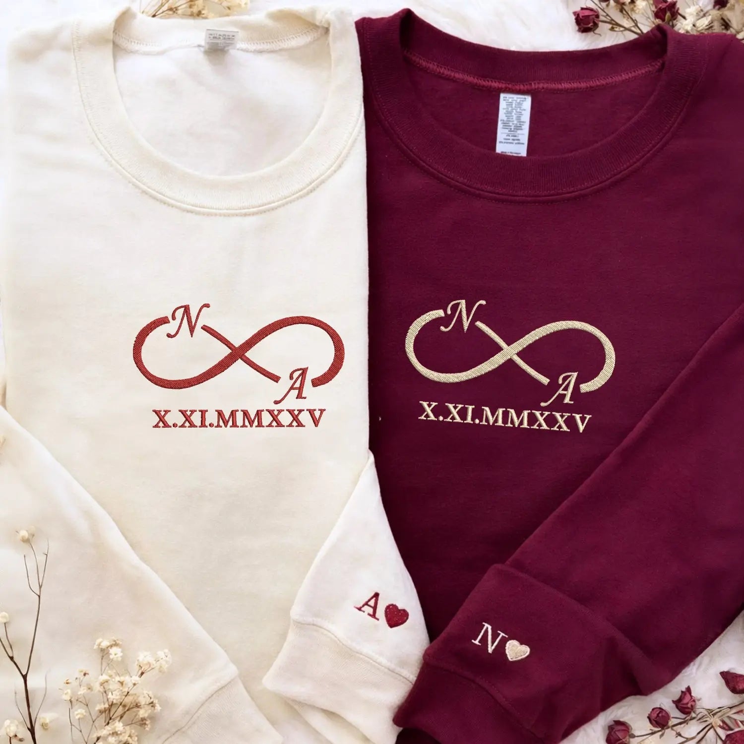 Custom Embroidered Infinity Sweatshirt or Hoodie with Initials, Personalized Wedding Anniversary Gifts for Wife