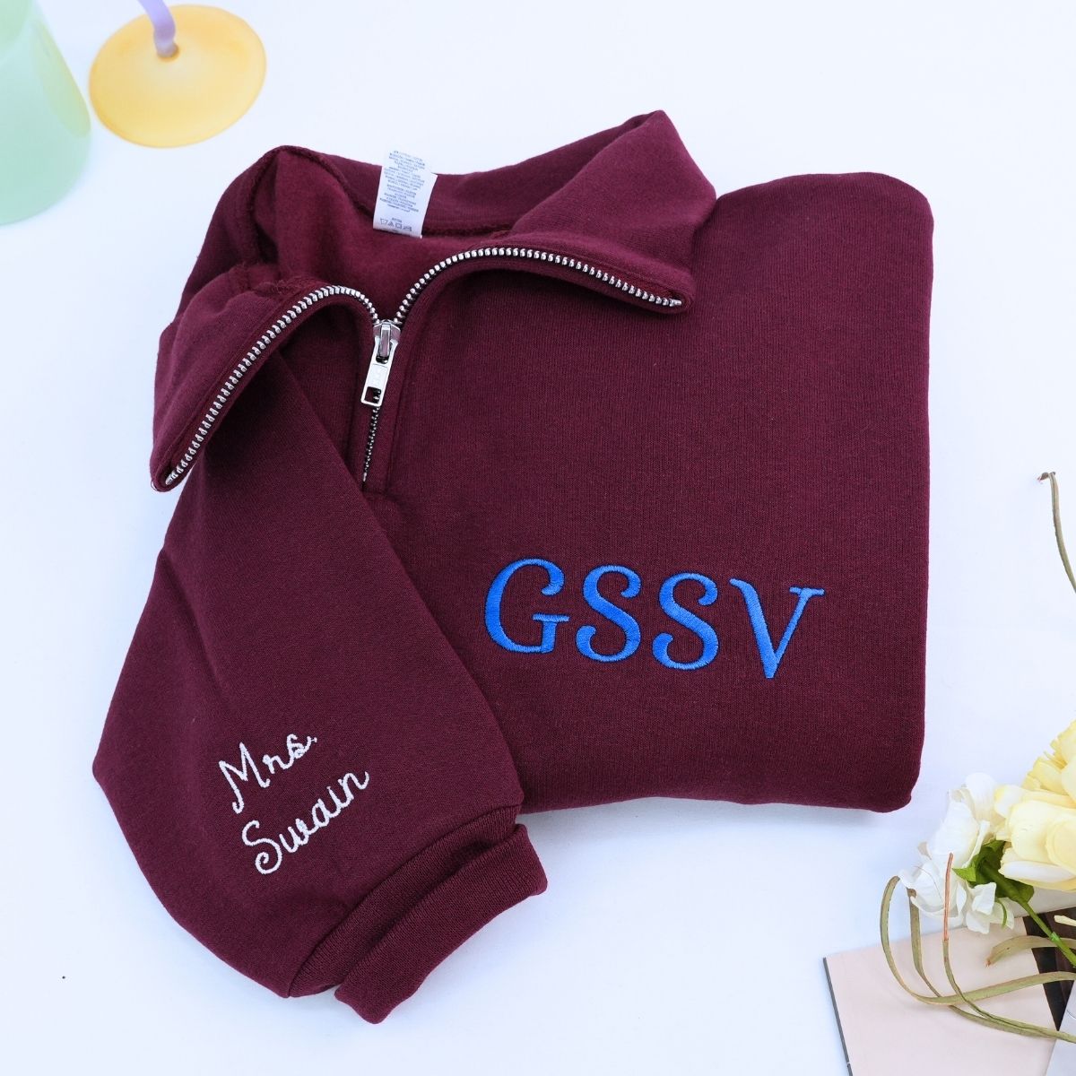 Custom Quarter Zip Embroidered Text Logo Sweatshirt
