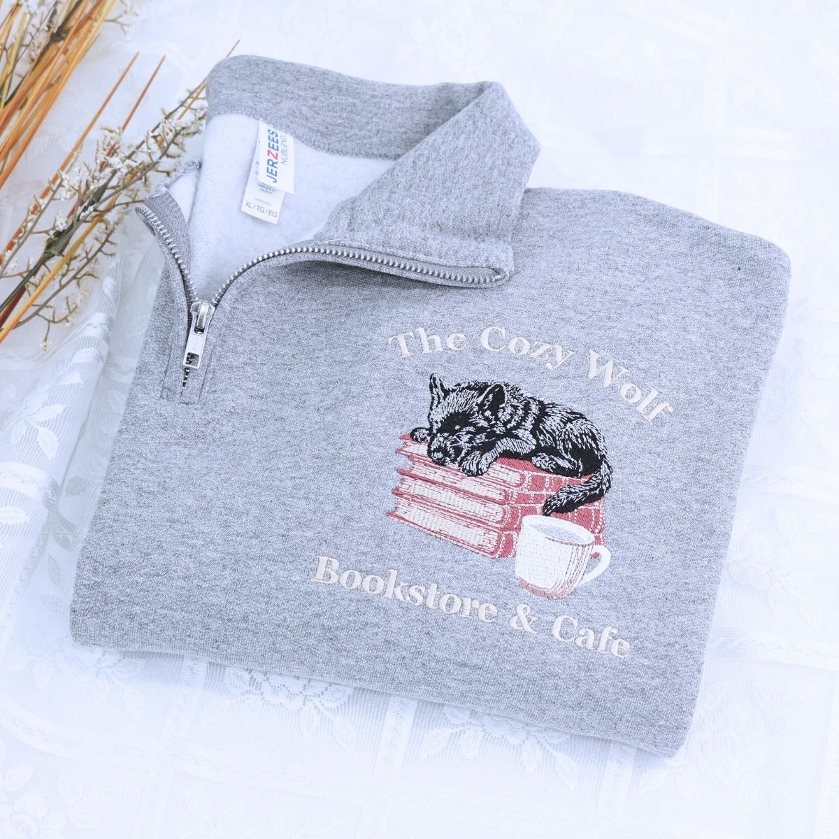Custom Quarter Zip Embroidered Text Logo Sweatshirt