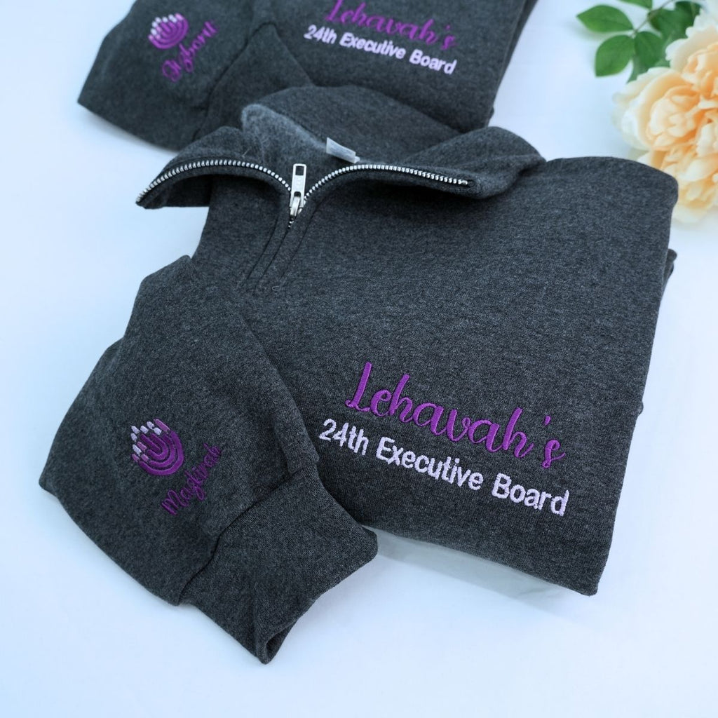 Custom Quarter Zip Embroidered Text Logo Sweatshirt