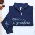 Custom Embroidered Mom to Grandma EST Quarter Zip Sweatshirt, Mothers Day Gift for New Grandma from Daughter
