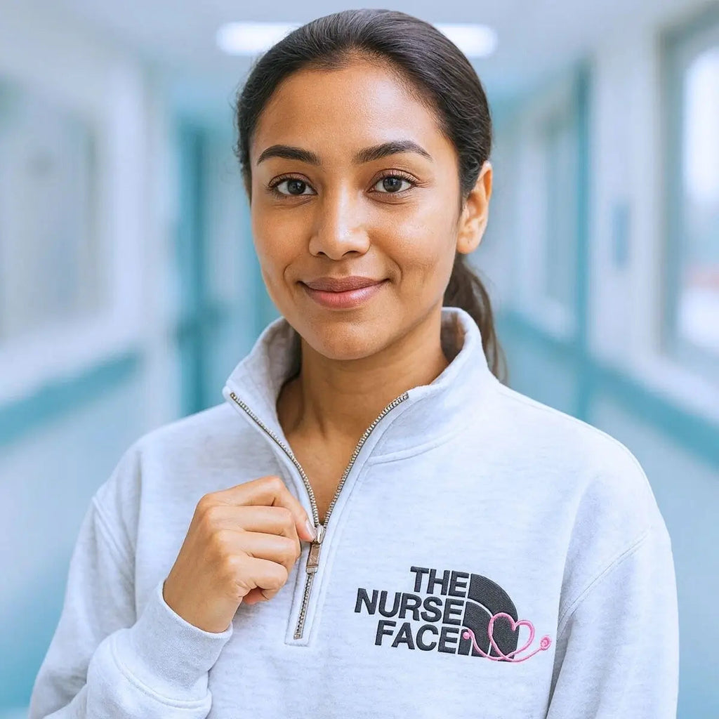 Custom Embroidered The Nurse Face Quarter Zip Sweatshirt, Best Gifts For Nurses