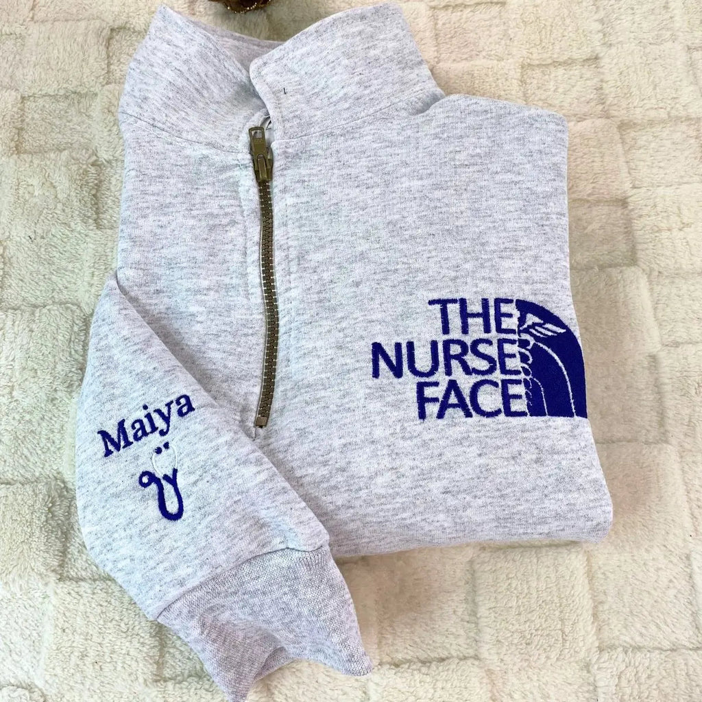 Custom Embroidered The Nurse Face Quarter Zip Sweatshirt, Best Gifts For Nurses