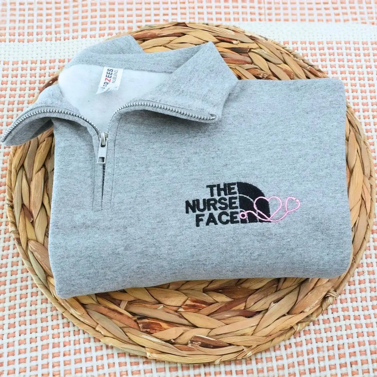Custom Embroidered The Nurse Face Quarter Zip Sweatshirt, Best Gifts For Nurses