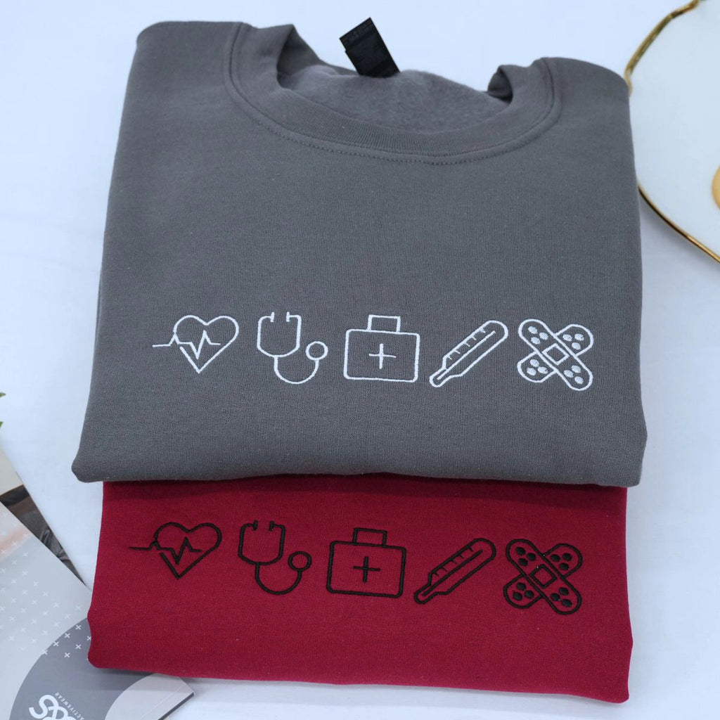 Custom Embroidered Nurse Icon Sweatshirt with Name on Sleeve, Unique Gift For Nurses