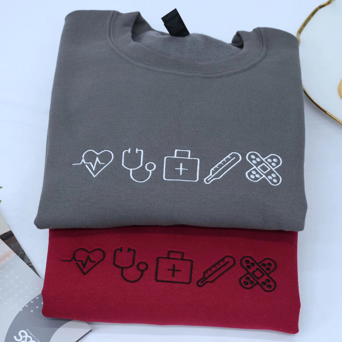 Custom Embroidered Nurse Icon Sweatshirt with Name on Sleeve, Unique Gift For Nurses