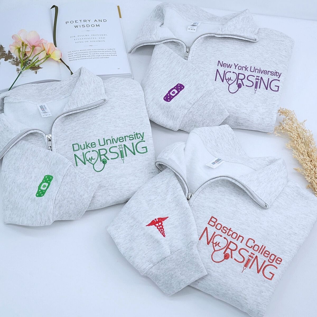 Custom University College Embroidered Nurse Quarter Zip Sweatshirt, Gifts for Nursing Graduates