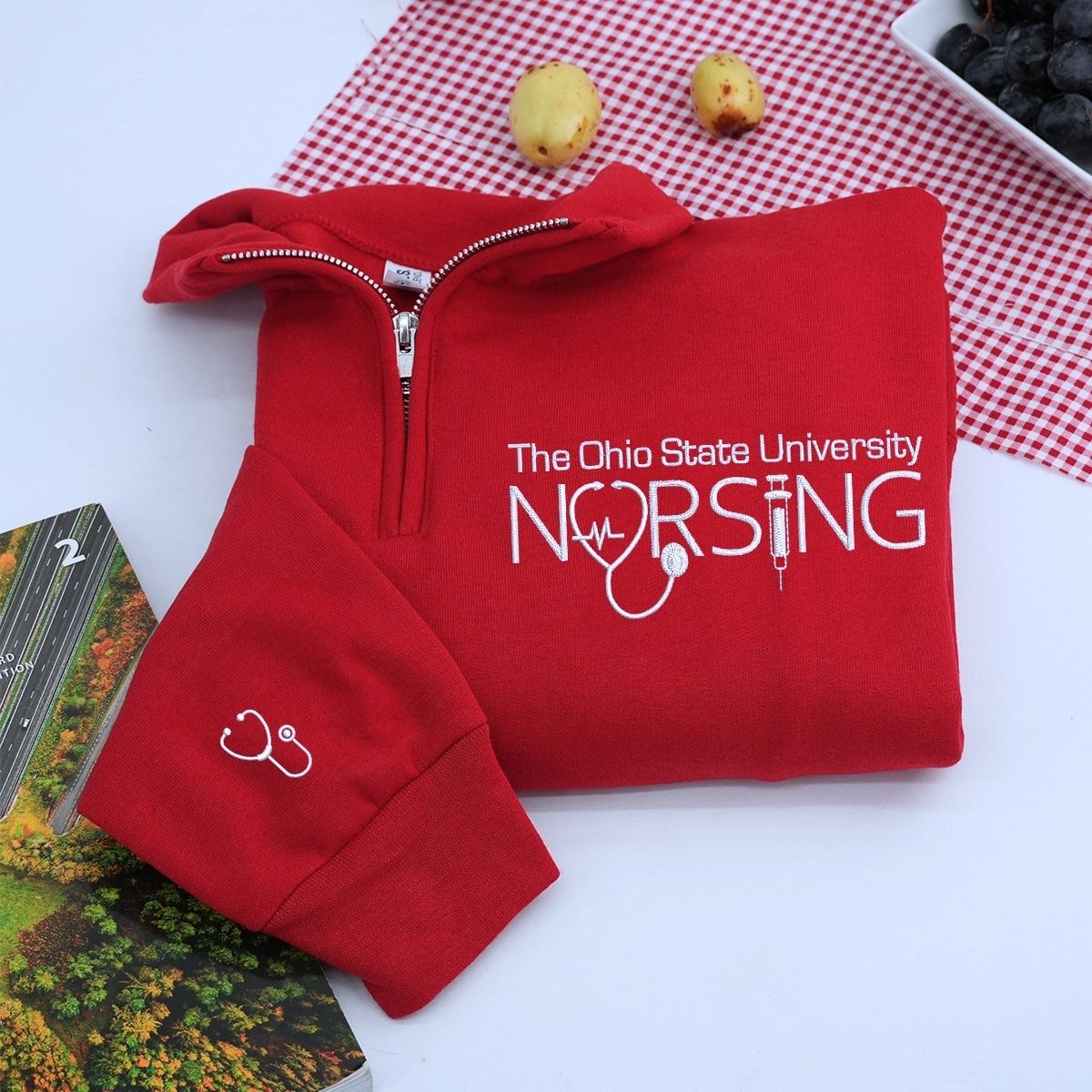 Custom University College Embroidered Nurse Quarter Zip Sweatshirt, Gifts for Nursing Graduates