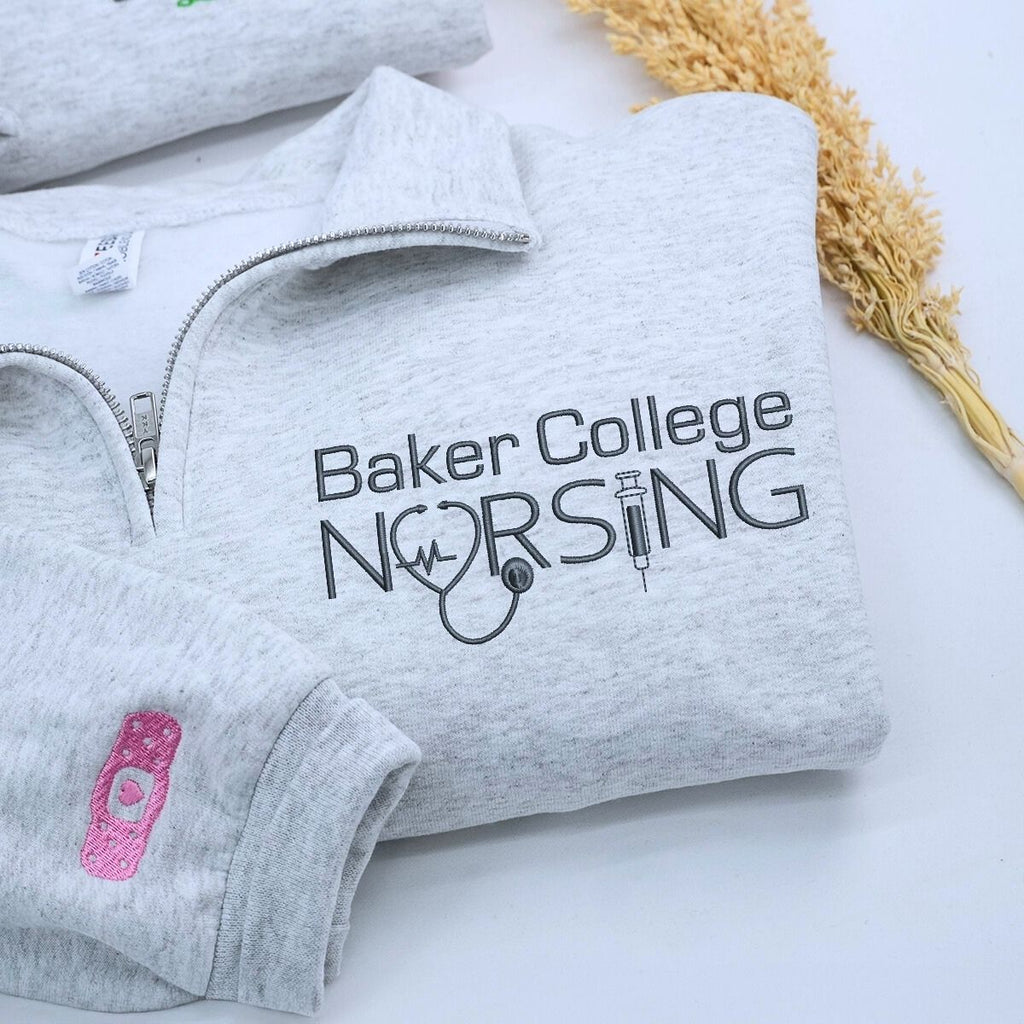 Custom University College Embroidered Nurse Quarter Zip Sweatshirt, Gifts for Nursing Graduates