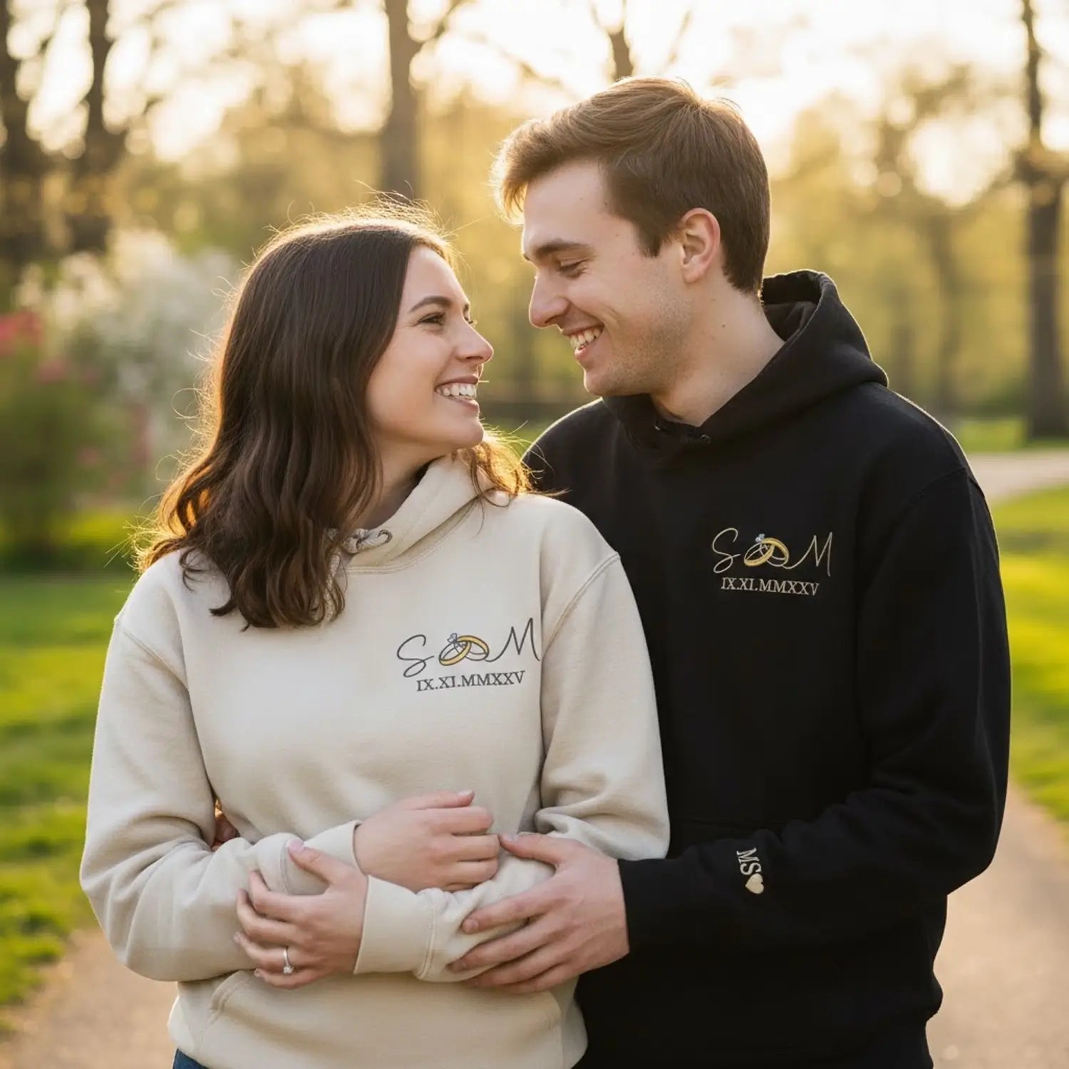 Custom Embroidered Roman Numerals with Ring Initials Sweatshirt or Hoodie, Personalized Gifts for Bride and Groom