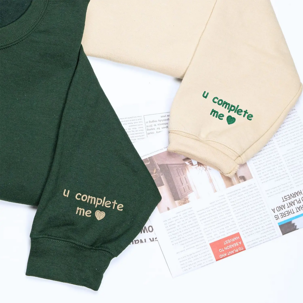 Custom Embroidered Heart Goose on Sleeve Sweatshirt or Hoodie, His and Hers Matching Outfits Gift
