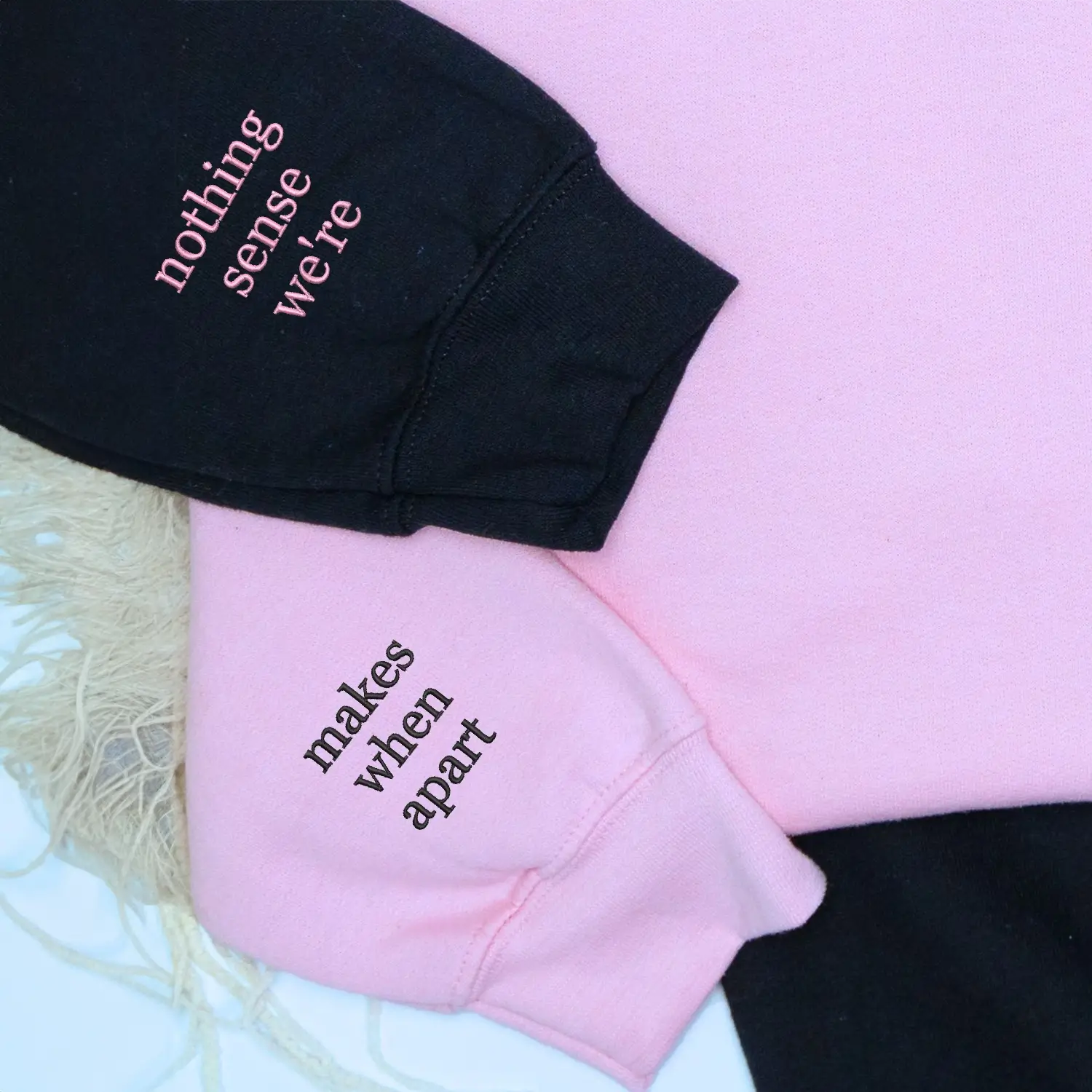 Custom Embroidered Heart Goose on Sleeve Sweatshirt or Hoodie, His and Hers Matching Outfits Gift