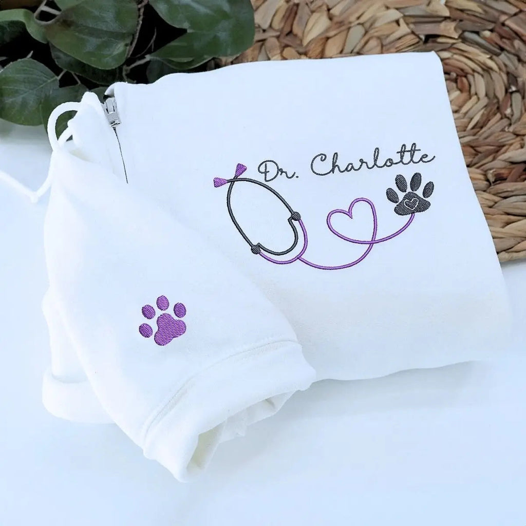 Custom Embroidered Vet Tech Quarter Sweatshirt with Name on Chest, Vet Tech Gifts