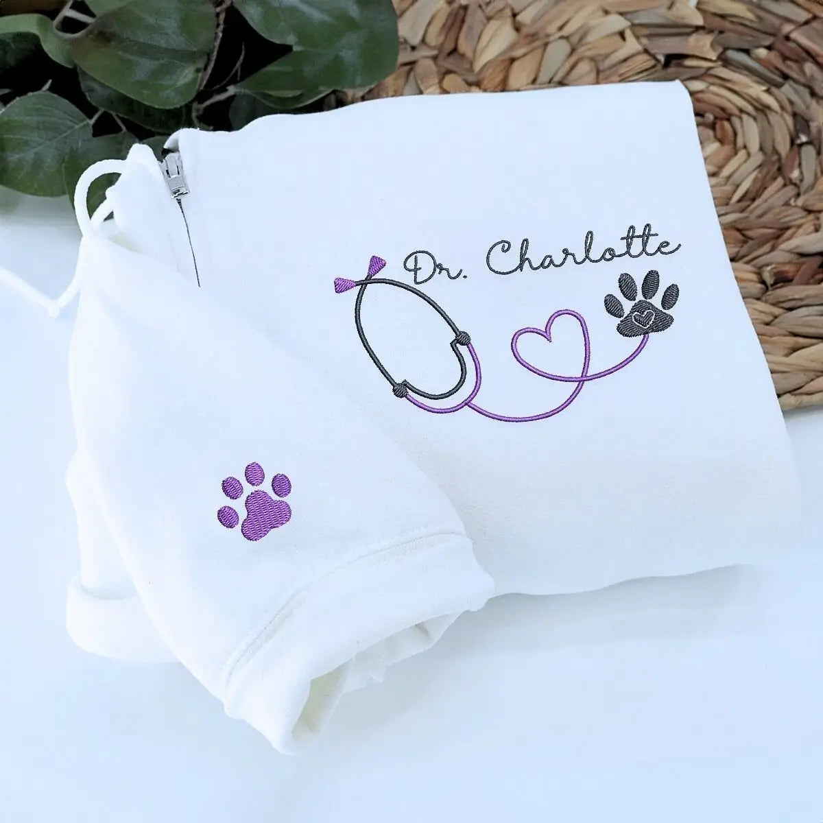 Custom Embroidered Vet Tech Quarter Sweatshirt with Name on Chest, Vet Tech Gifts
