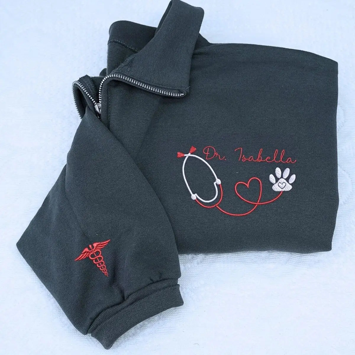 Custom Embroidered Vet Tech Quarter Sweatshirt with Name on Chest, Vet Tech Gifts