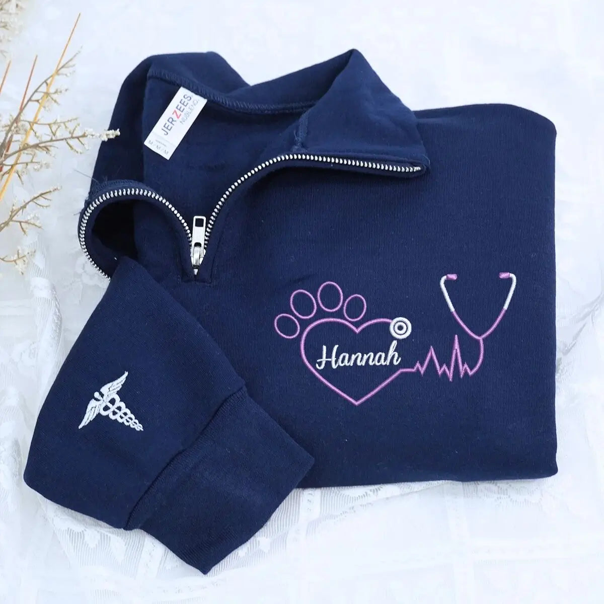 Personalized Embroidered Veterinary Nurse Quarter Zip Sweatshirt, Veterinarian Gift