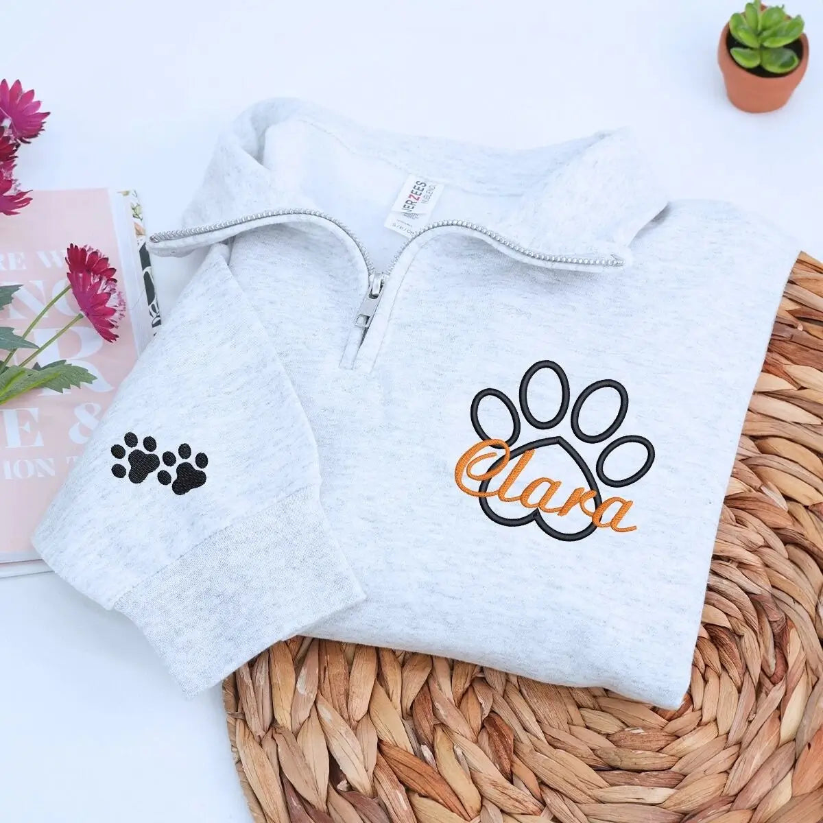 Custom Veterinarian Embroidered Quarter Zip Sweatshirt with Paw and Name on Chest, Veterinarian Graduation Gifts