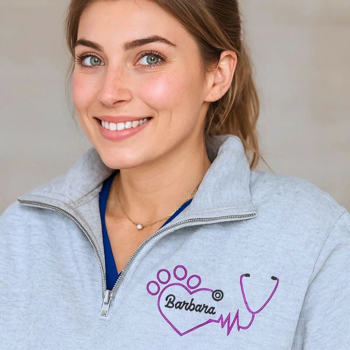 Personalized Embroidered Veterinary Nurse Quarter Zip Sweatshirt, Veterinarian Gift