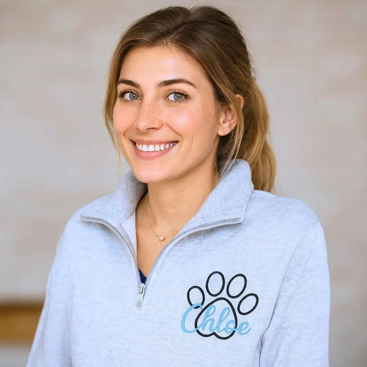 Custom Veterinarian Embroidered Quarter Zip Sweatshirt with Paw and Name on Chest, Veterinarian Graduation Gifts