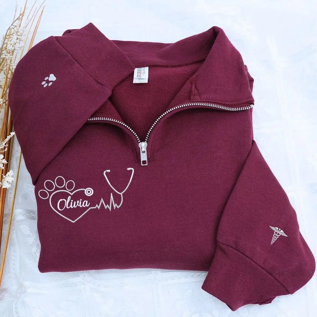 Personalized Embroidered Veterinary Nurse Quarter Zip Sweatshirt, Veterinarian Gift