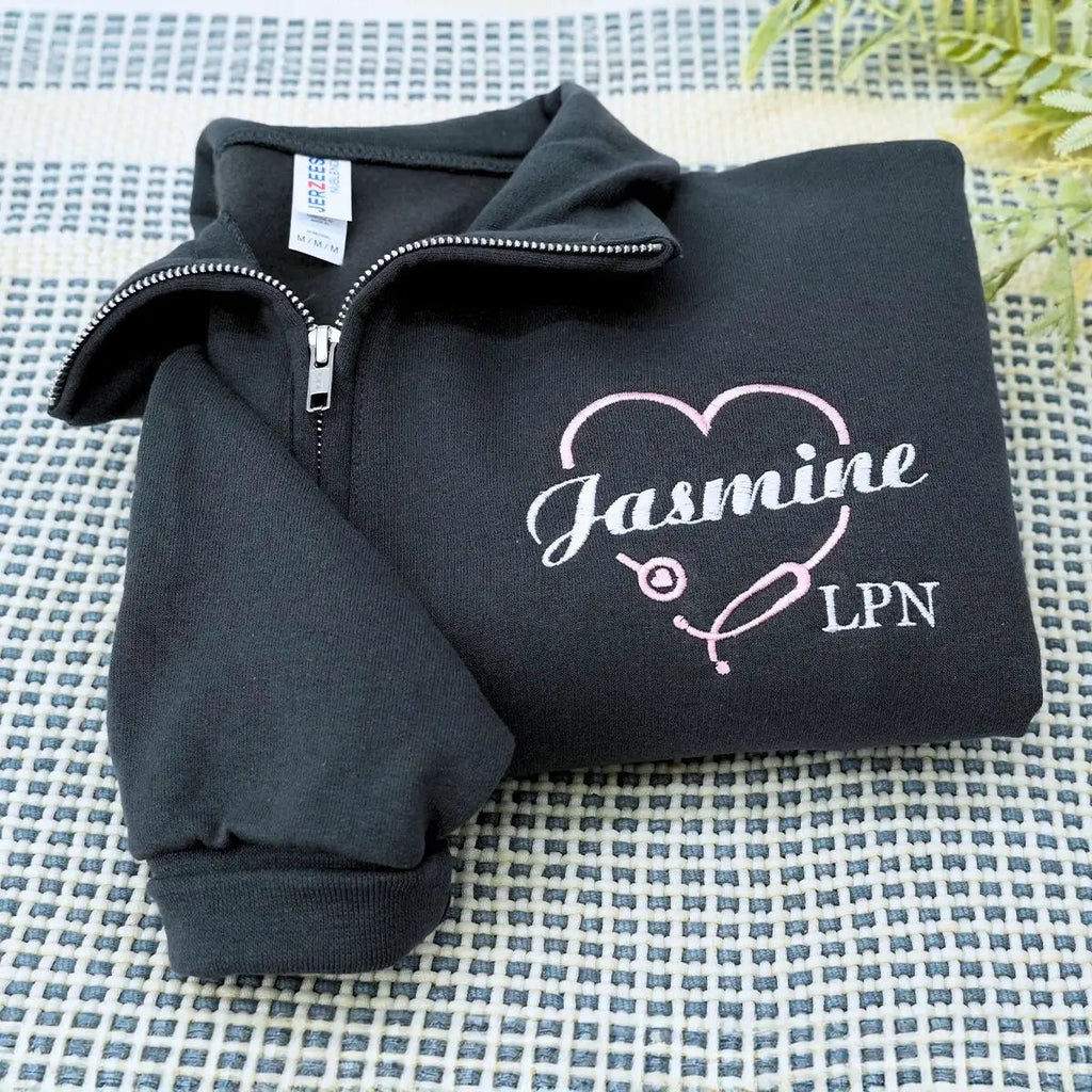 Personalized Embroidered Nurse Quarter Zip Sweatshirt, Nurse Graduation Gift