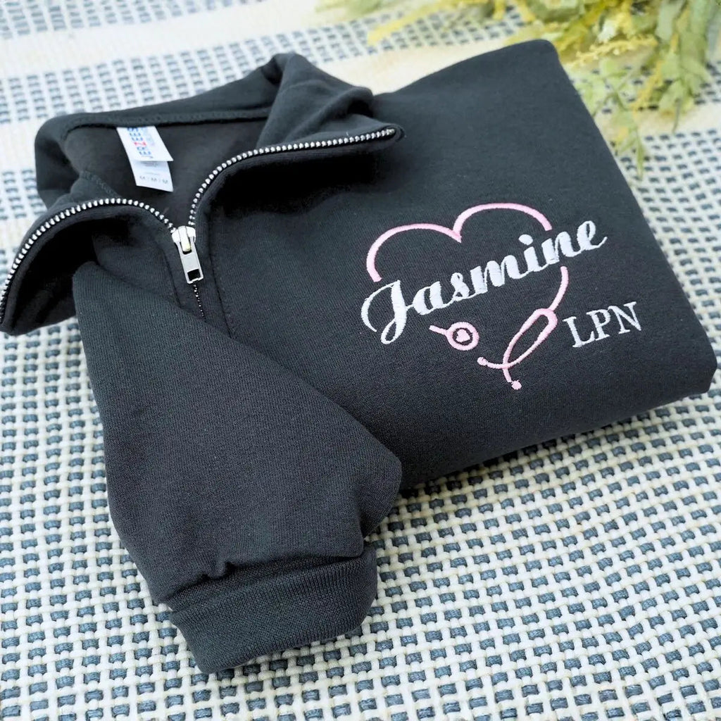 Personalized Embroidered Nurse Quarter Zip Sweatshirt, Nurse Graduation Gift