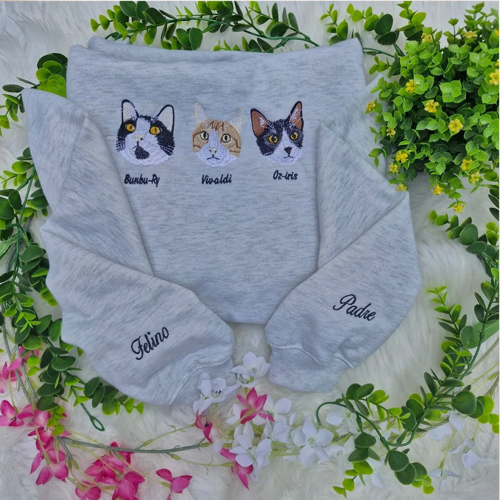 Embroidered Pet Sweatshirt - Custom Cat Design