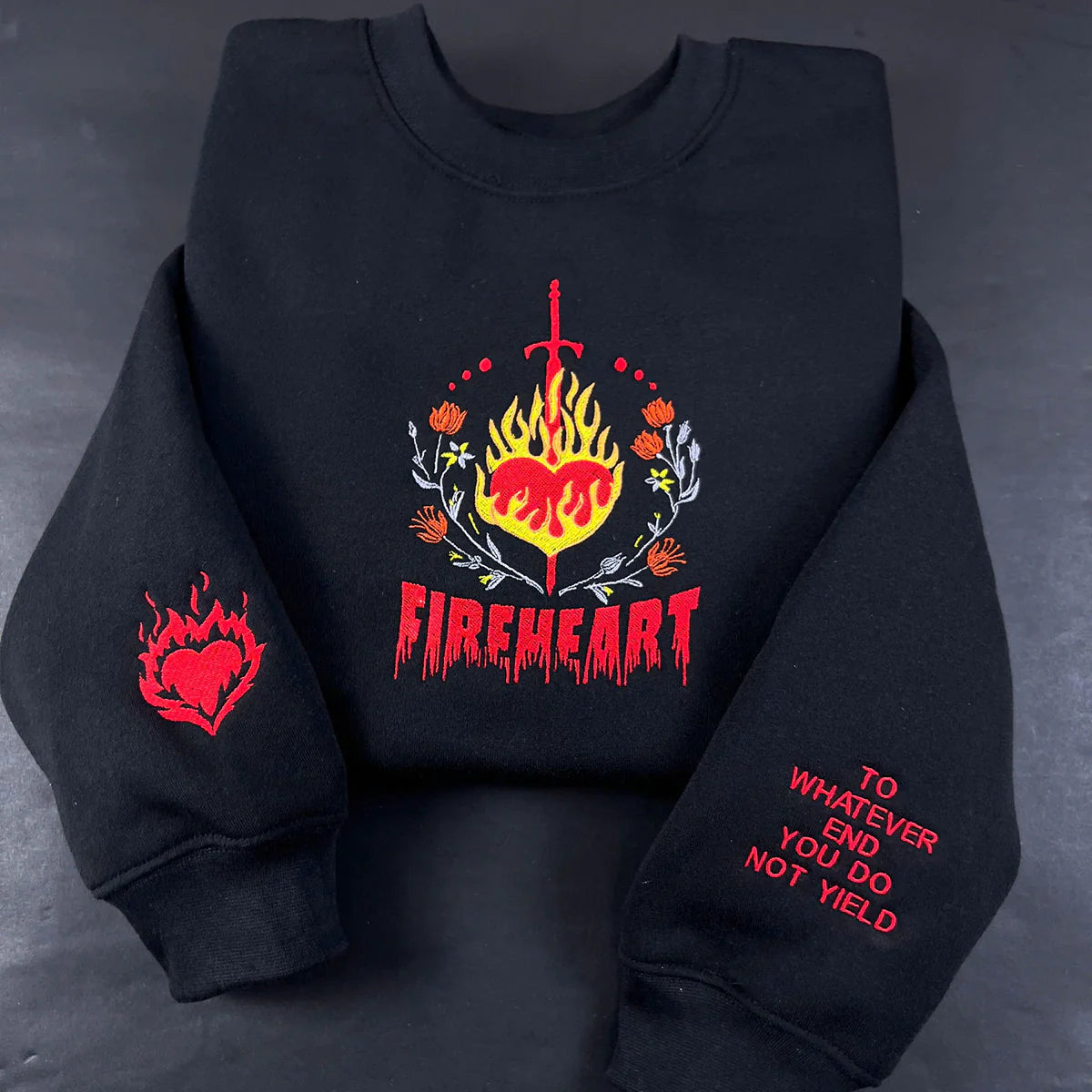 Fireheart Embroidered Sweatshirt – Throne of Glass Hoodie – To Whatever End – You Do Not Yield – Bookish Gift for SJM Fans