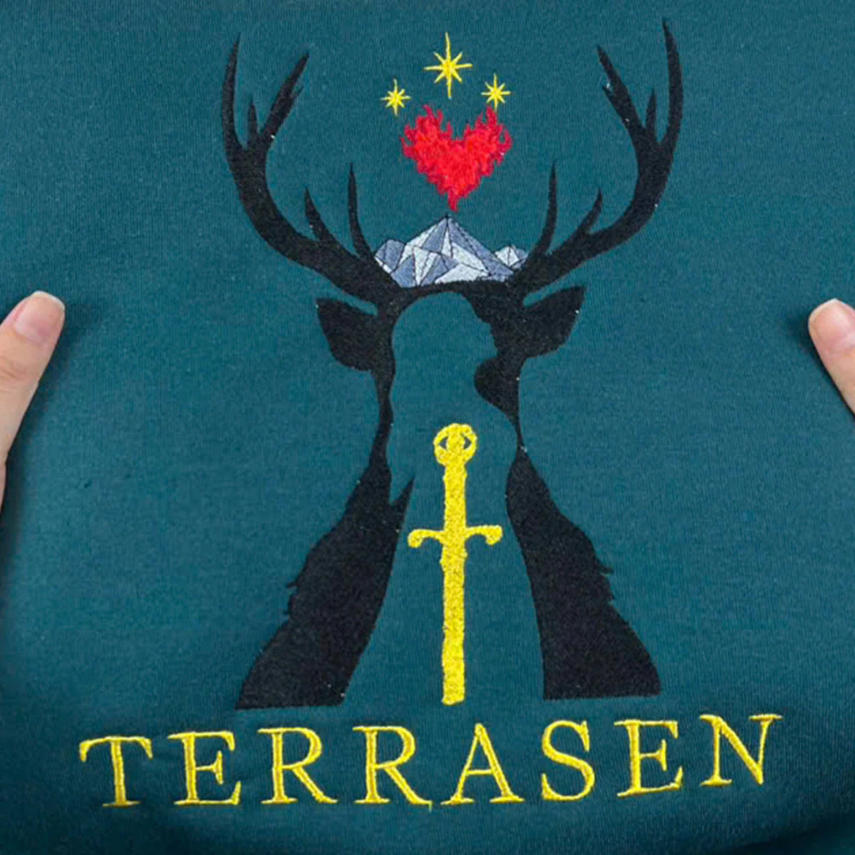 Terrasen Home of Stag Embroidery Sweatshirt, Fireheart Embroidery Hoodie, Terrasen Shirt, Throne of Glass Shirt, SJM Merch ACOTAR Shirt