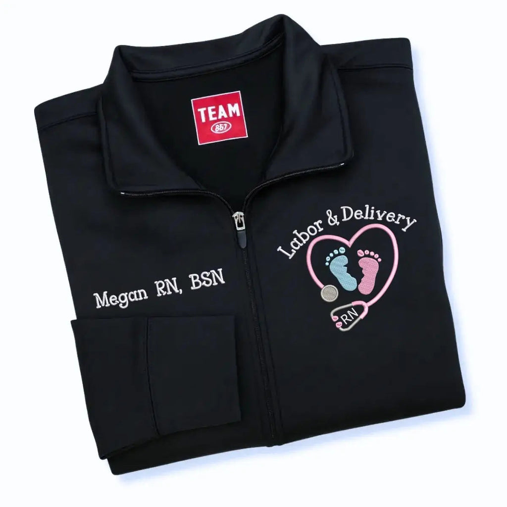 Personalized Labor and Delivery Nurse Jacket with Name & Title - Embroidered Gift for L&D OB Nurse