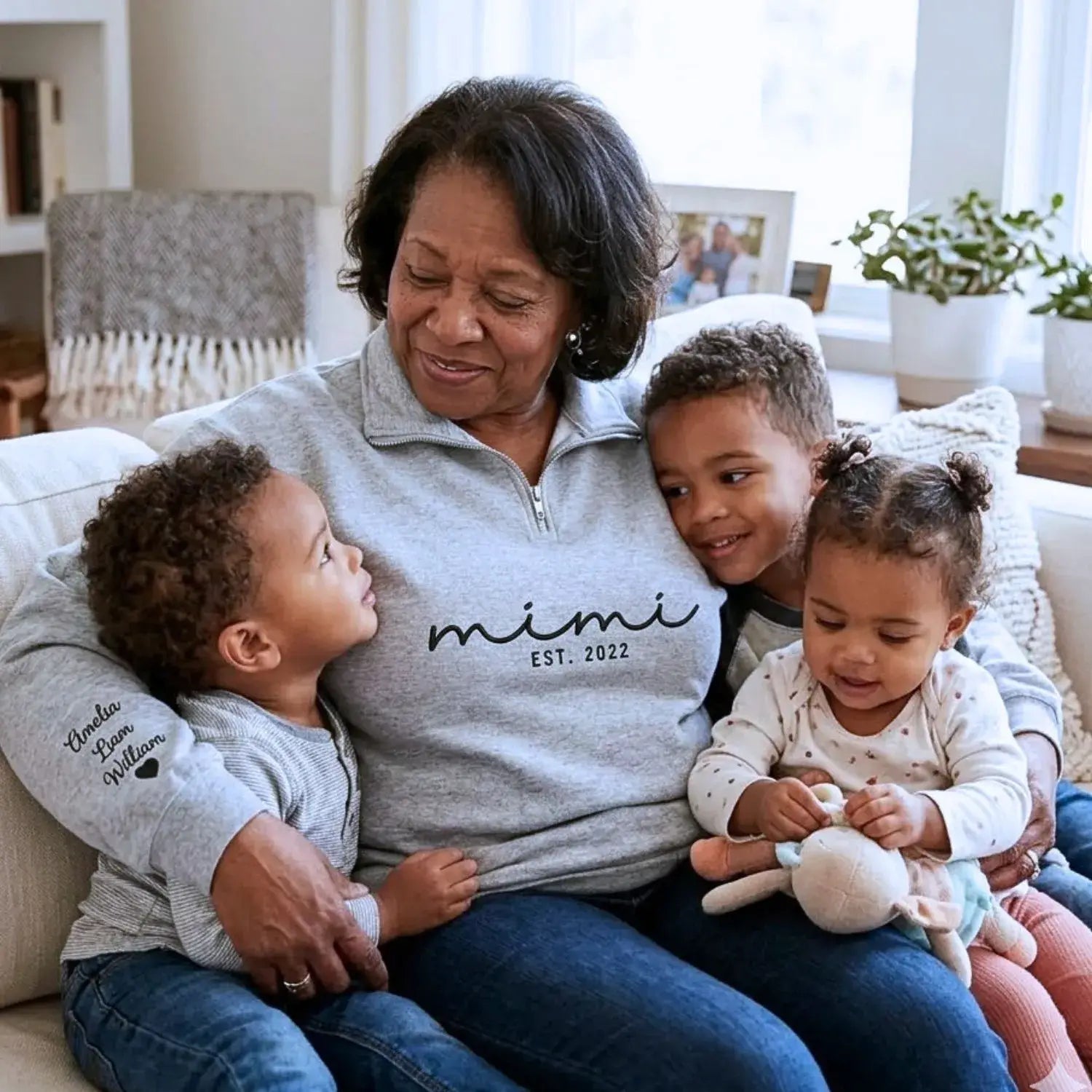 Custom Embroidered Mimi Quarter Zip Sweatshirt with Kids Name, Personalized Gift for Mimi from Grandkids