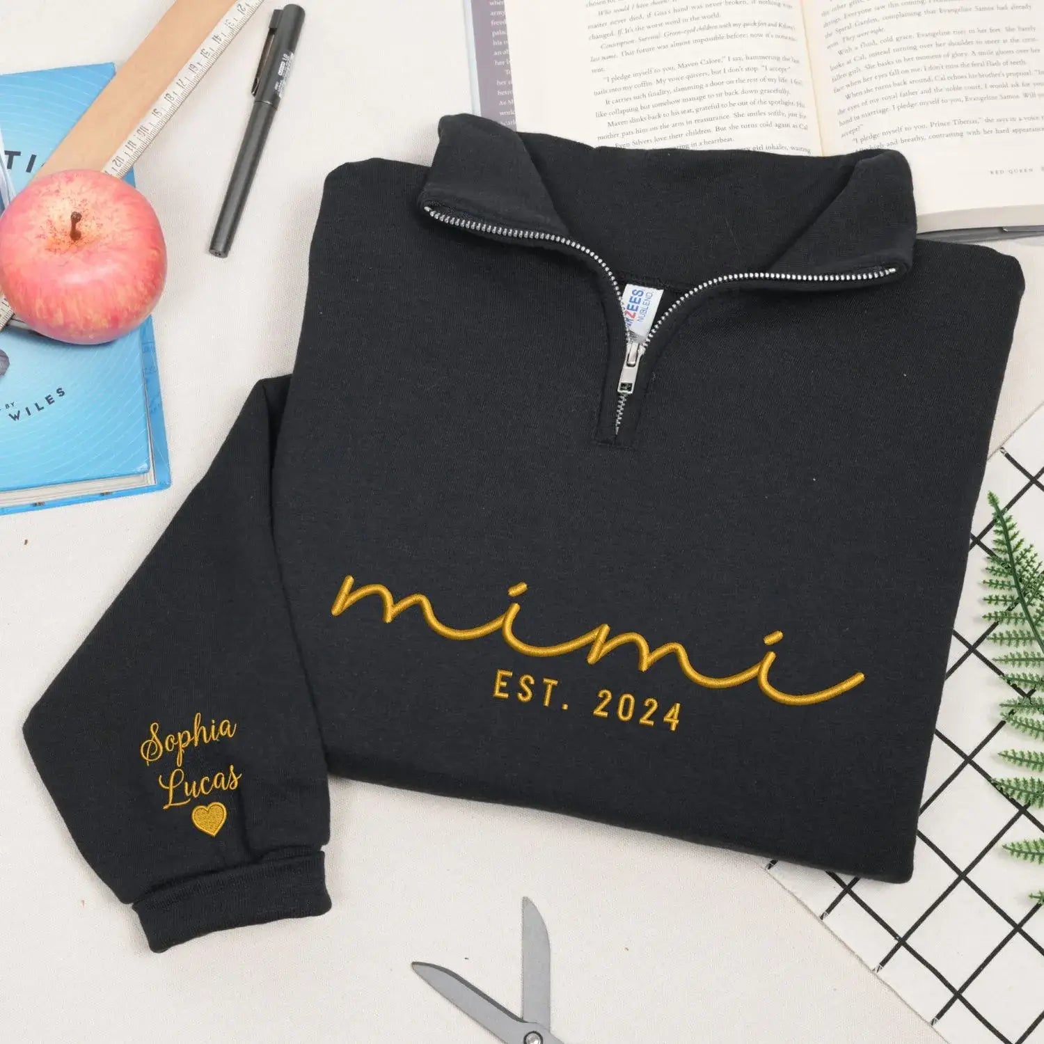 Custom Embroidered Mimi Quarter Zip Sweatshirt with Kids Name, Personalized Gift for Mimi from Grandkids