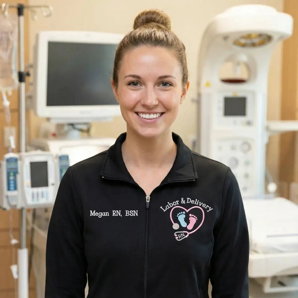 Personalized Labor and Delivery Nurse Jacket with Name & Title - Embroidered Gift for L&D OB Nurse