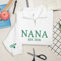 Custom Embroidered Nana Quarter Zip Sweatshirt with Kids Name, Personalized Gift for New Grandma from Daughter