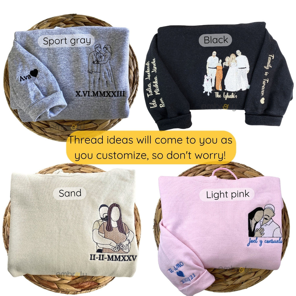 Custom Photo on Hoodie, Outline Photo Sweatshirt Embroidered