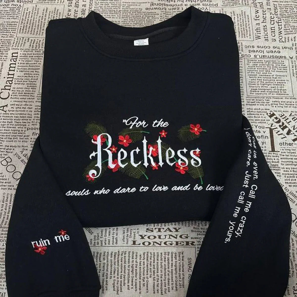 Reckless Embroidered Sweatshirt | Lauren Roberts Merch | Kai and Paedyn Hoodie | Powerful Book Shirt