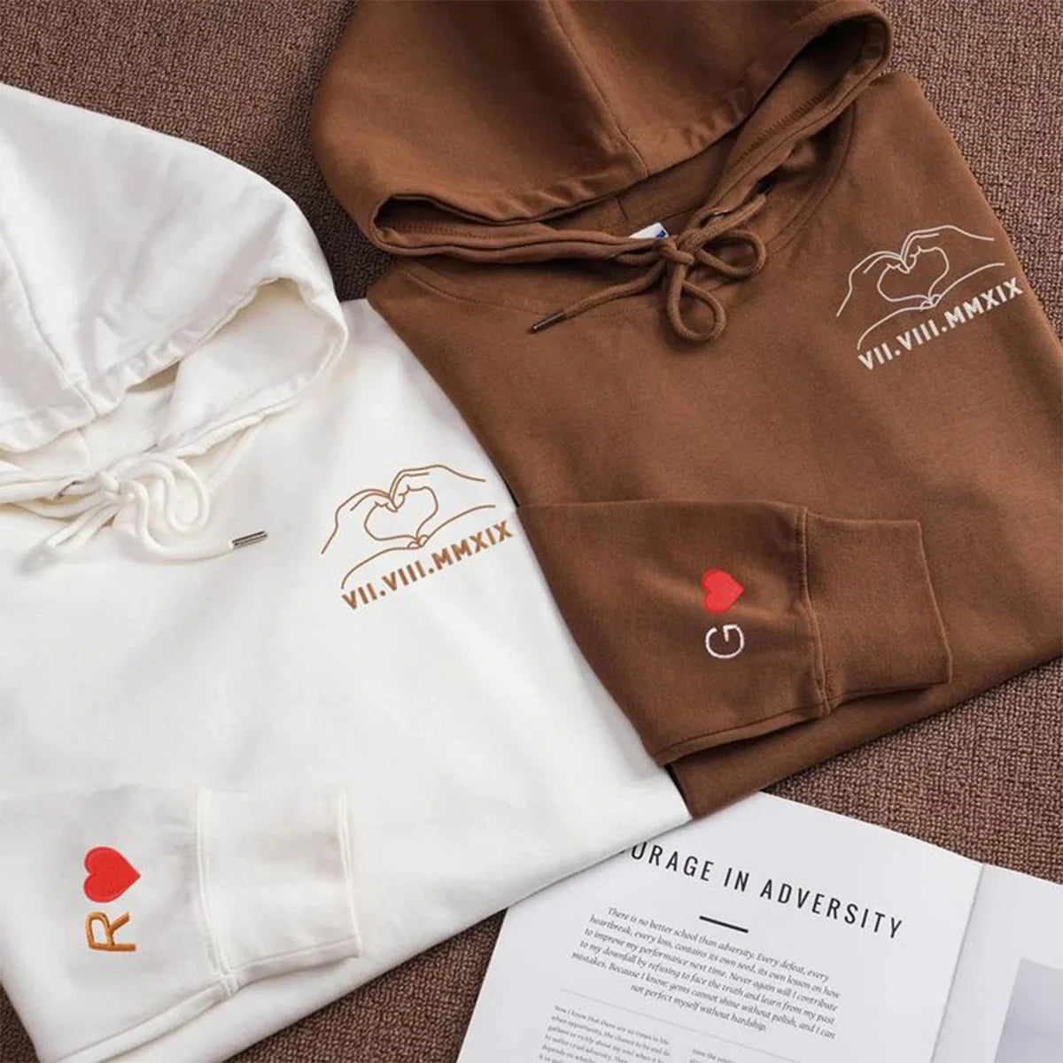 Roman Numeral Hoodie with Sleeve Embroidery - Unique Placement