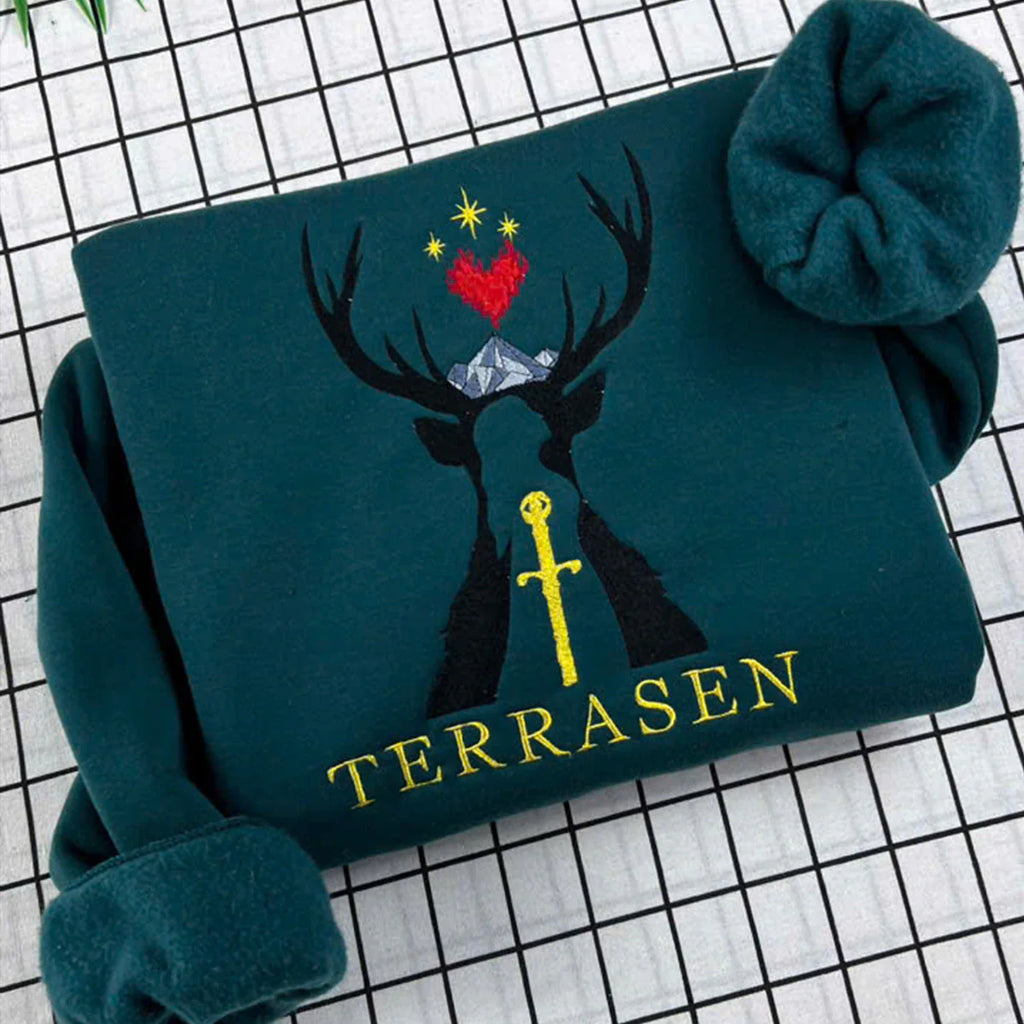 Terrasen Home of Stag Embroidery Sweatshirt, Fireheart Embroidery Hoodie, Terrasen Shirt, Throne of Glass Shirt, SJM Merch ACOTAR Shirt