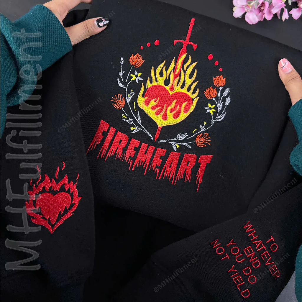 Fireheart Embroidered Sweatshirt – Throne of Glass Hoodie – To Whatever End – You Do Not Yield – Bookish Gift for SJM Fans