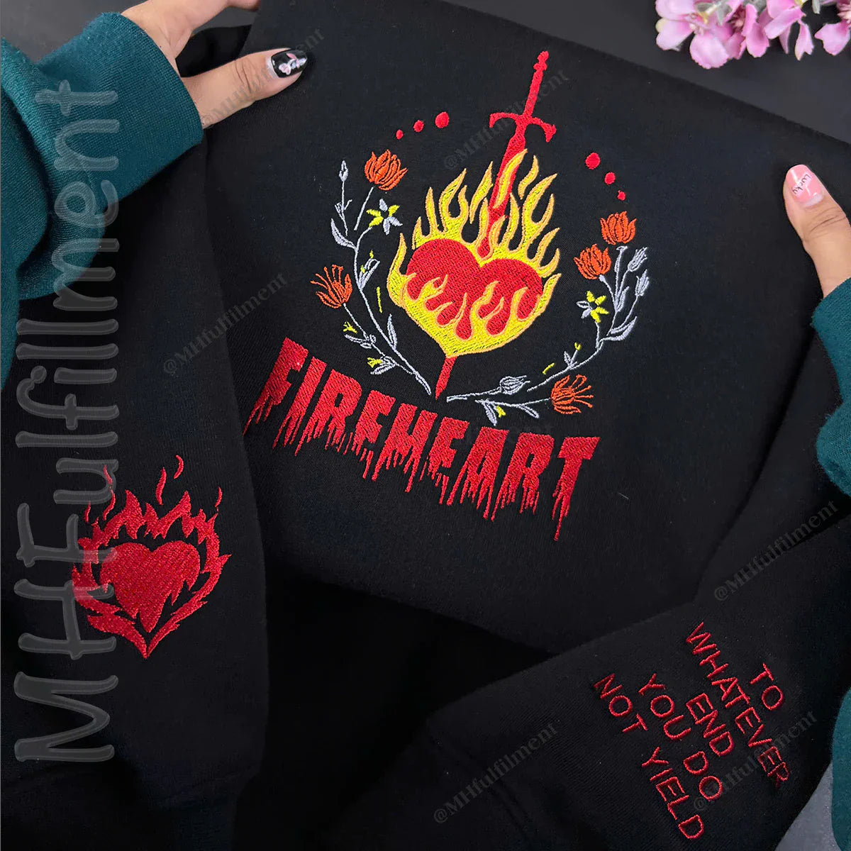 Fireheart Embroidered Sweatshirt – Throne of Glass Hoodie – To Whatever End – You Do Not Yield – Bookish Gift for SJM Fans