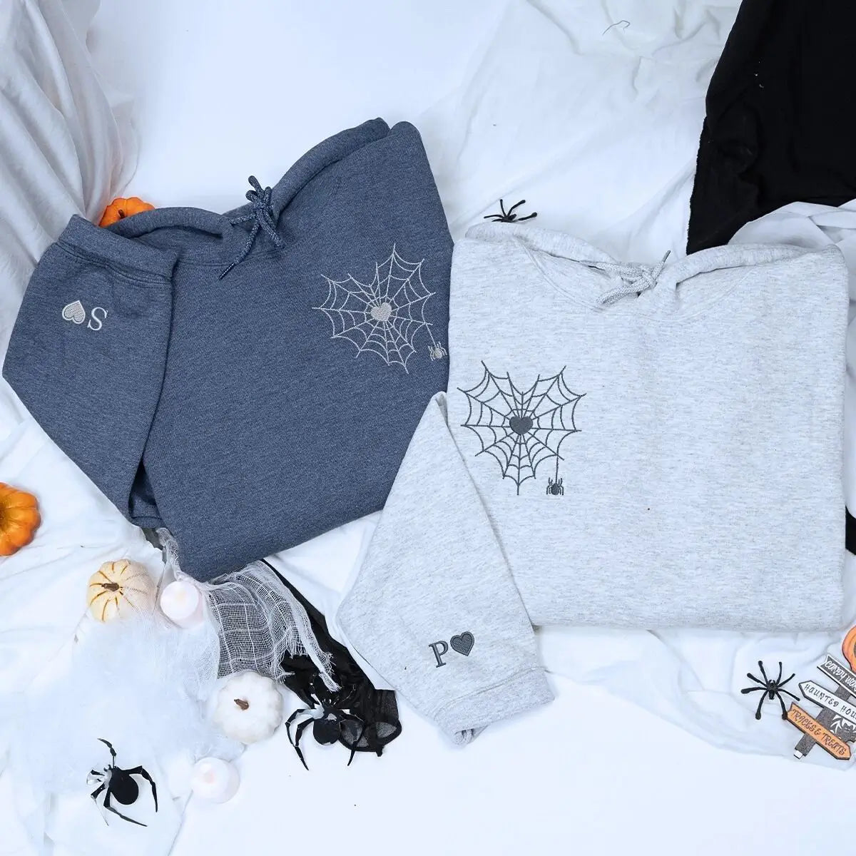 Spider Web Heart Hoodie or Sweatshirt, Custom Embroidered Valentine's Day Gifts for New Couples